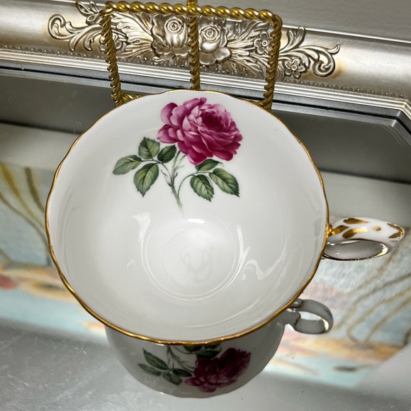 Crown Staffordshire Pink Flower Fine Bone China England Teacup and Saucer - Picture 8 of 10